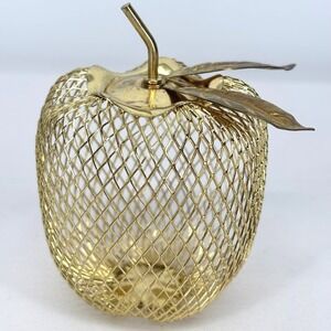 Vintage Brass Apple Wire Mesh Ornament MCM Gold Tone 4 in